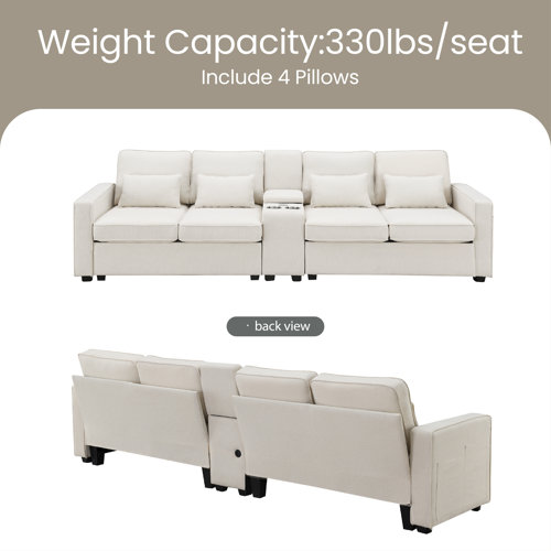 Latitude Run® Chelston 114.2" Linen Fabric Sofa With Storageable Coffee